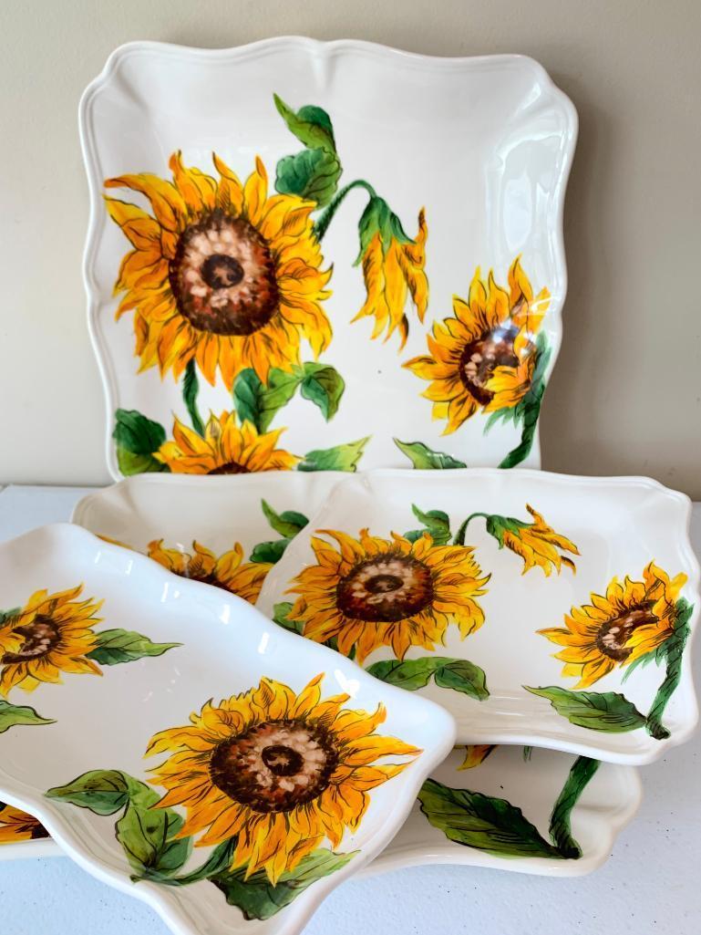 (4) "Maxcerna" Ceramic Serving Trays W/Sunflower Design