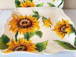 (4) "Maxcerna" Ceramic Serving Trays W/Sunflower Design