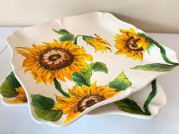 (4) "Maxcerna" Ceramic Serving Trays W/Sunflower Design