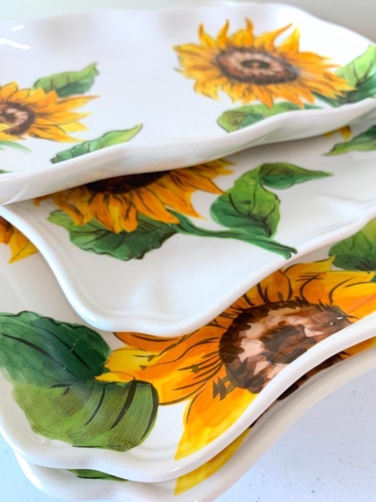 (4) "Maxcerna" Ceramic Serving Trays W/Sunflower Design