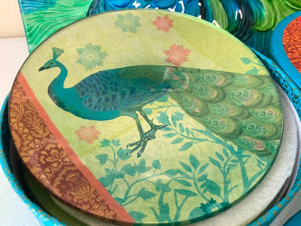 (9) Pc. Appetizer Plate Set W/Peacocks
