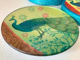 (9) Pc. Appetizer Plate Set W/Peacocks