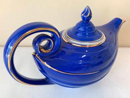 Vintage Hall China Aladdin Shaped Cobalt Blue Teapot W/Gold Trim