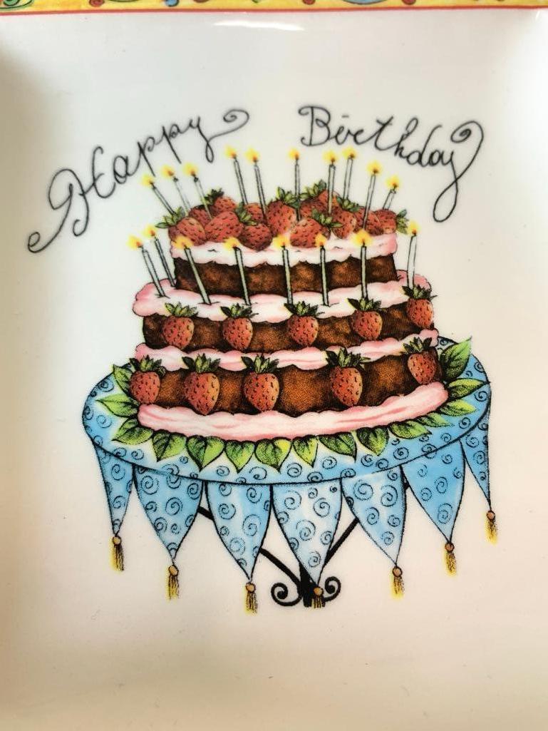 (8) "Happy Birthday" Cake Plates From Italy