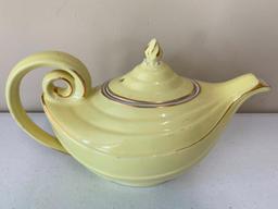 Vintage Hall China Aladdin Shaped Yellow Teapot W/Gold Trim