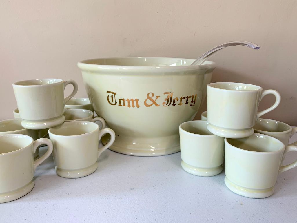 Vintage (13) Pc. Hall China "Tom & Jerry" Punch/Egg Nog Set