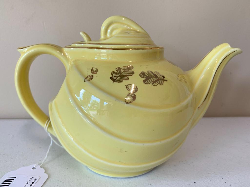 Vintage Hall China Teapot In Parade Style Yellow W/Gold Trim & Flowers