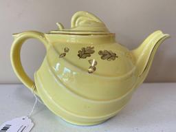 Vintage Hall China Teapot In Parade Style Yellow W/Gold Trim & Flowers