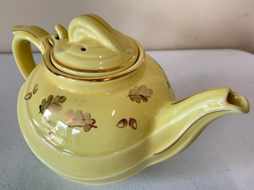 Vintage Hall China Teapot In Parade Style Yellow W/Gold Trim & Flowers