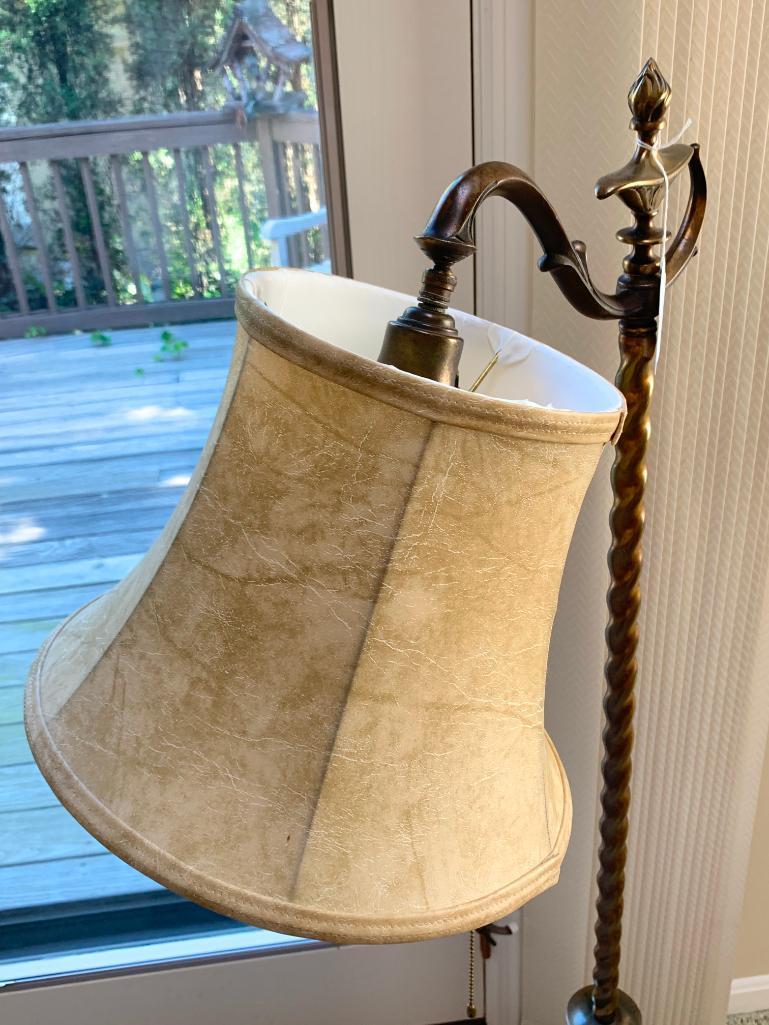 Quality Brass Floor Lamp W/Cloth Shade