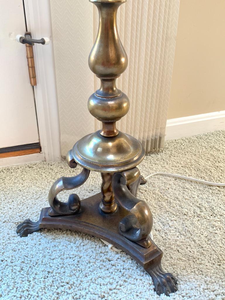 Quality Brass Floor Lamp W/Cloth Shade