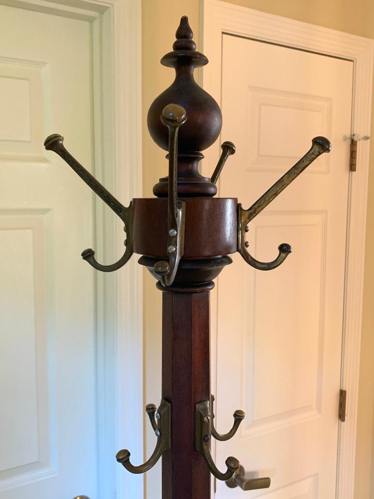 Antique Walnut Hall Tree W/Hooks