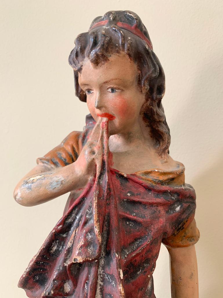Vintage Hand Painted Statue Of Young Girl