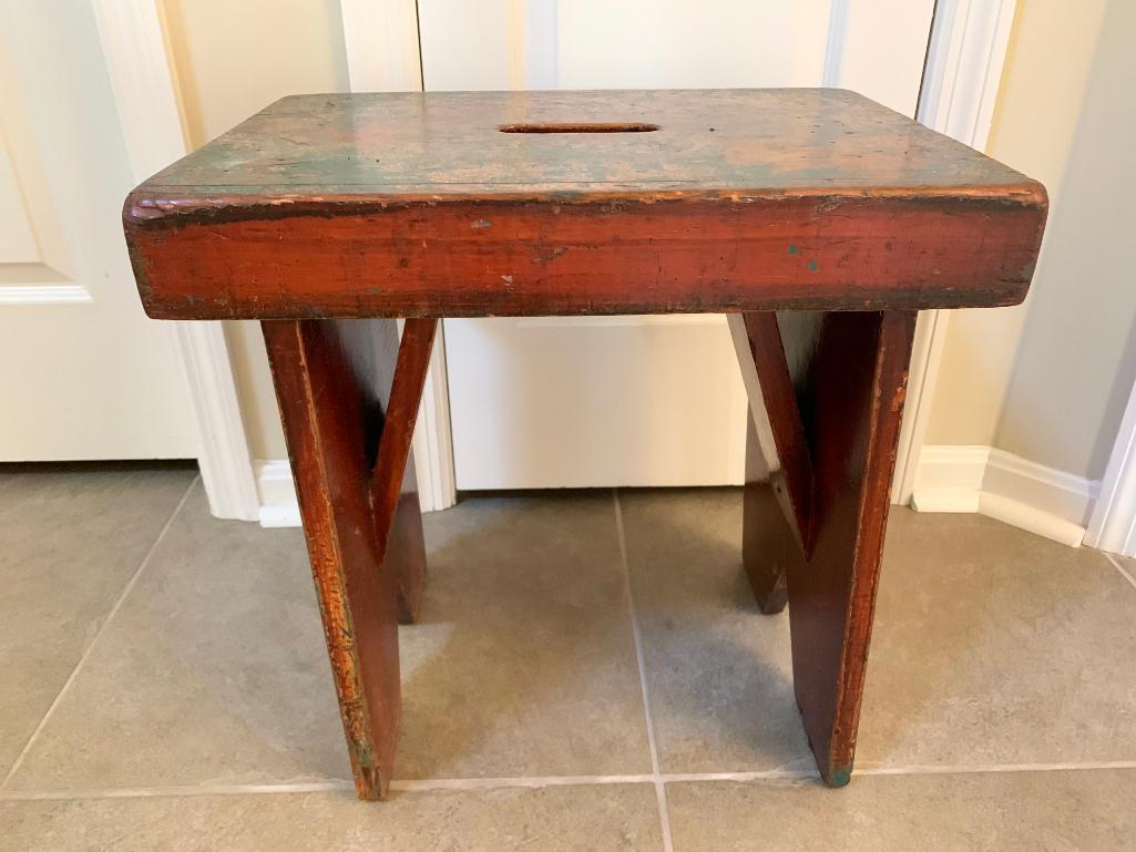 Early Primitive Wooden Stool W/Hand Grip