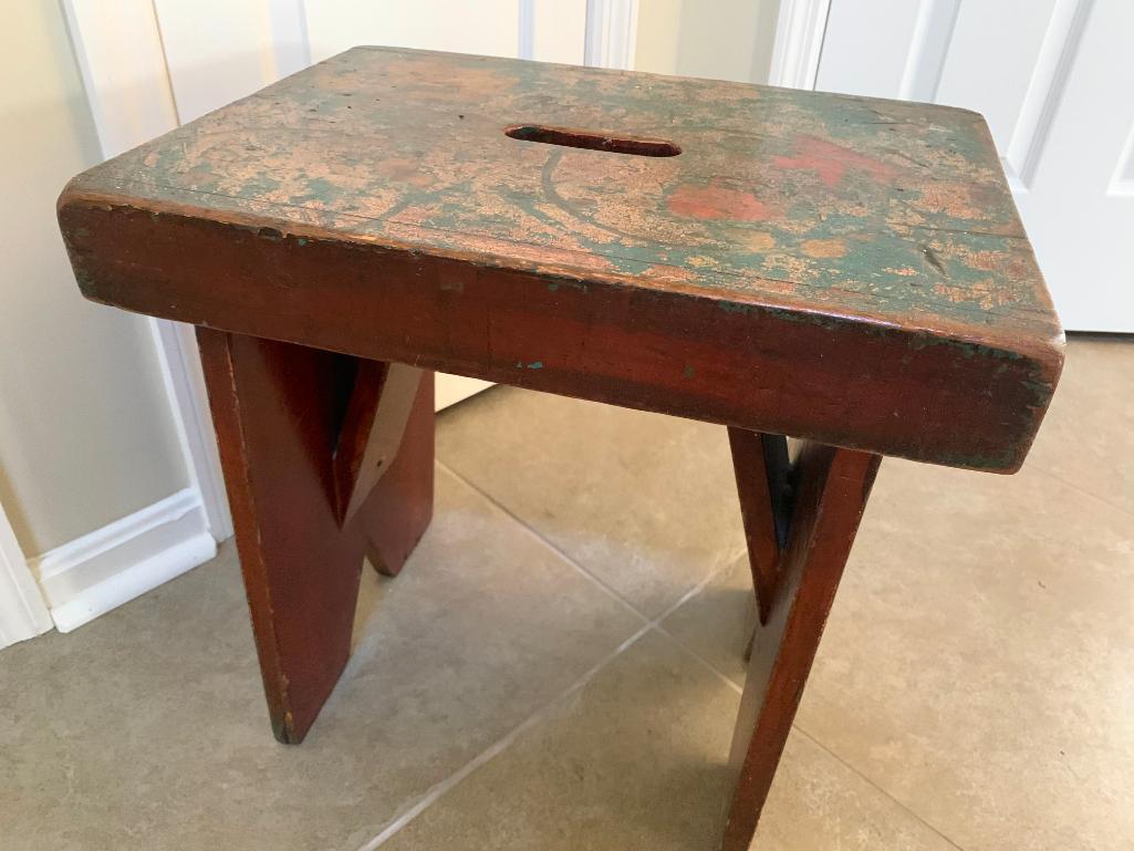 Early Primitive Wooden Stool W/Hand Grip