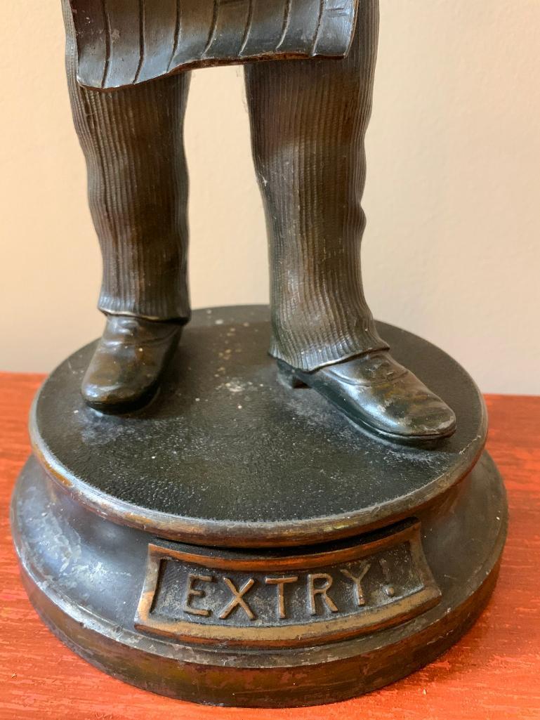 Vintage Bronze Clad Over Base Metal Statue Of News Carrier