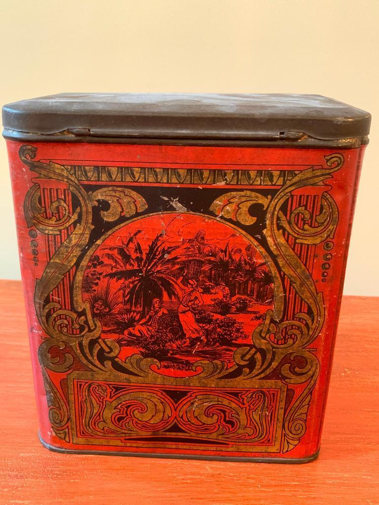 Antique Tin Litho Tea Tin W/Lid