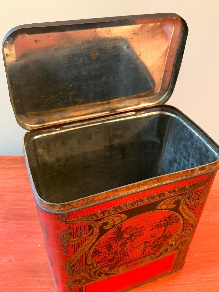 Antique Tin Litho Tea Tin W/Lid