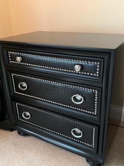 Magnussen Furniture 3-Drawer Nightstand W/Leather Drawer Fronts & Silver Tacks