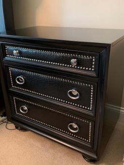 Magnussen Furniture 3-Drawer Nightstand W/Leather Drawer Fronts & Silver Tacks