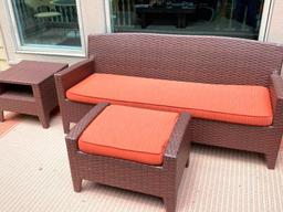 Nice 3-Pc. Rattan Set W/Cushioned Sofa & Ottoman + End Table