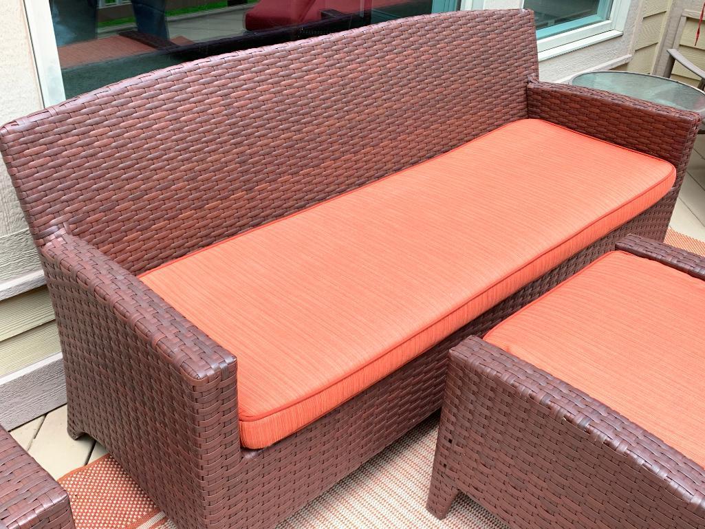 Nice 3-Pc. Rattan Set W/Cushioned Sofa & Ottoman + End Table