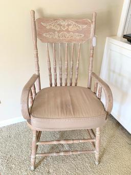 Antique Oak Pressed & Spindle Back Chair W/Curved Arms