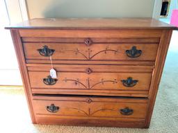 Antique 3-Drawer Dresser Base W/Original Handles