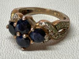 Sterling Ladies Ring W/Sapphire Colored Settings