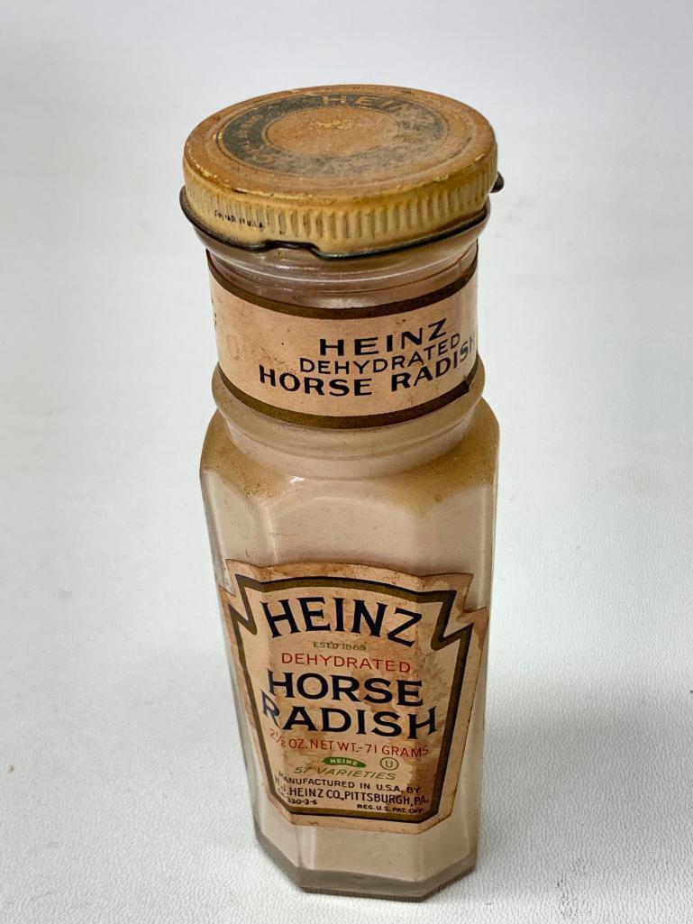 Vintage "Heinz Dehydrated Horse Radish" Bottle W/Labels Is Full