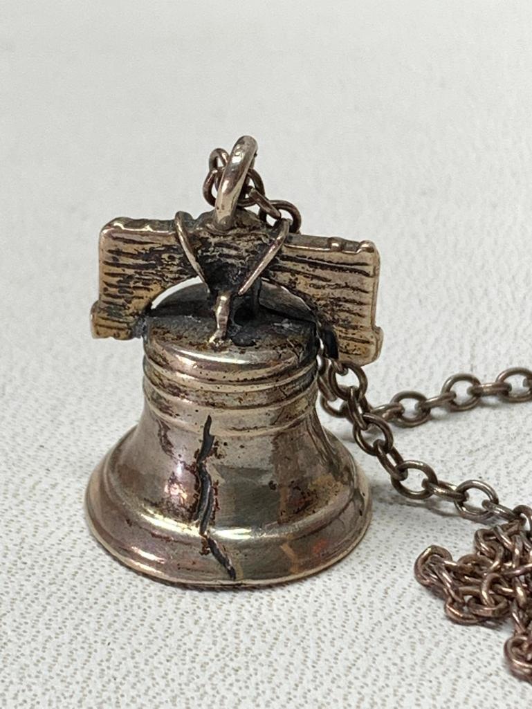 Sterling Silver Necklace & Liberty Bell 3-D Pendant