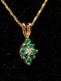 14K Chain & Pendant W/Green & Clear Settings