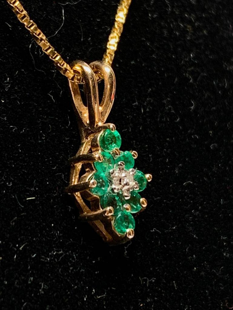 14K Chain & Pendant W/Green & Clear Settings