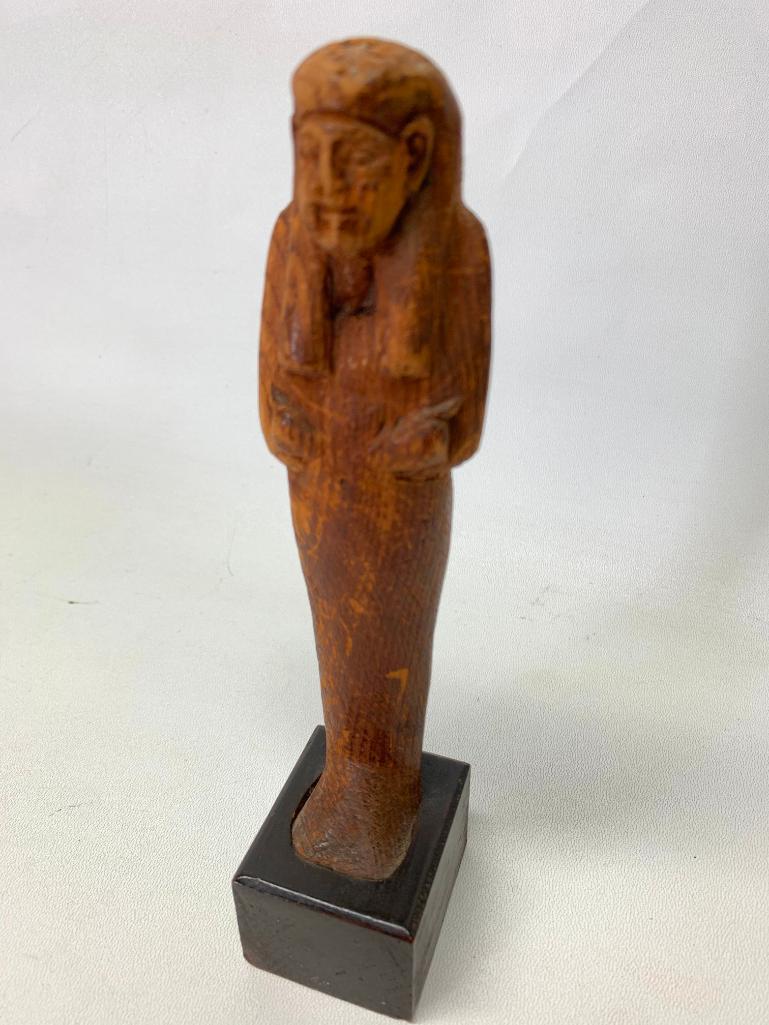 Wooden Hand Carved Egyptian "Shabti" From Blanchard's Egyptian Museum W/Provenance Label