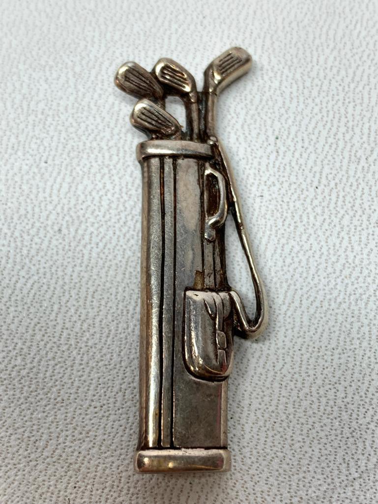 Signed "DeMatteo Sterling" Pin Shaped Like Golf Clubs In Bag