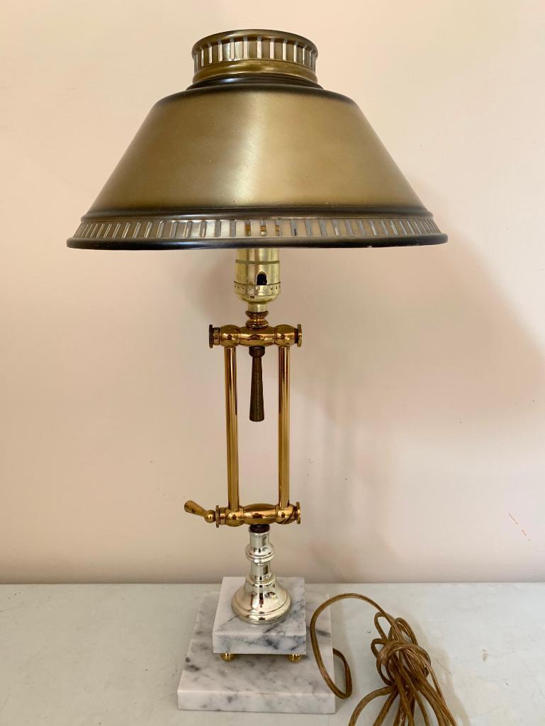 Adjustable Desk Lamp W/Italian Marble Base & Original Tin Shade