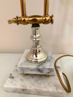 Adjustable Desk Lamp W/Italian Marble Base & Original Tin Shade