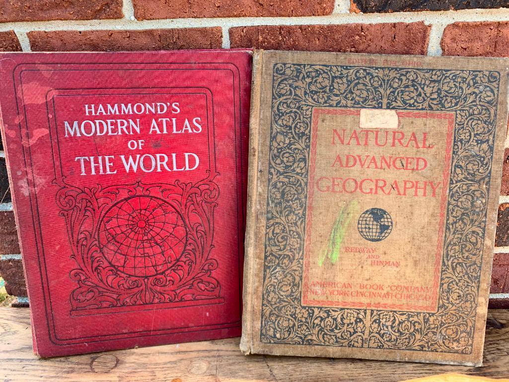 (2) Antique Atlas/Geography Books