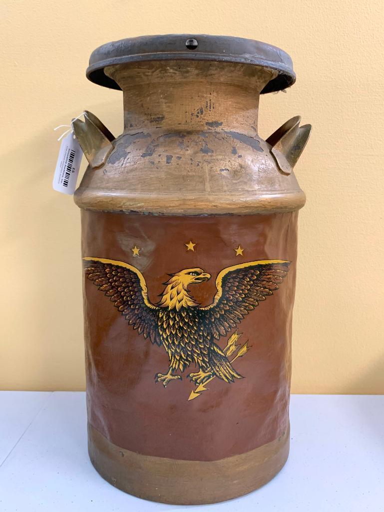 Antique 5 Gallon Painted Milk Can W/Lid & Eagle