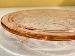 Vintage Pink Depression Glass Low Cake Plate In "Sunflower" Pattern