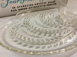 Mid-Century (8) Pc. Glass Snack Set In Original Box Made By Federal Glass Company