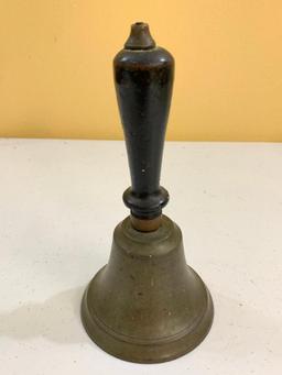 Antique Schoolmasters Brass Bell W/Clapper & Wooden Handle