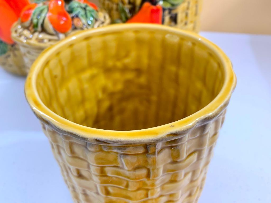 (4) Pc. 1970's Ceramic Canister Set W/Embossed Fruit & Baskets