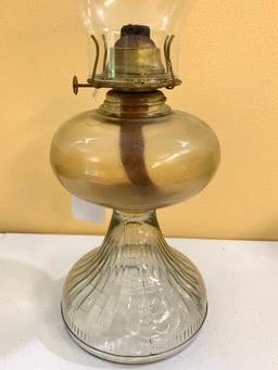 Antique Oil Lamp W/Brass Eagle Burner & Glass Chimney