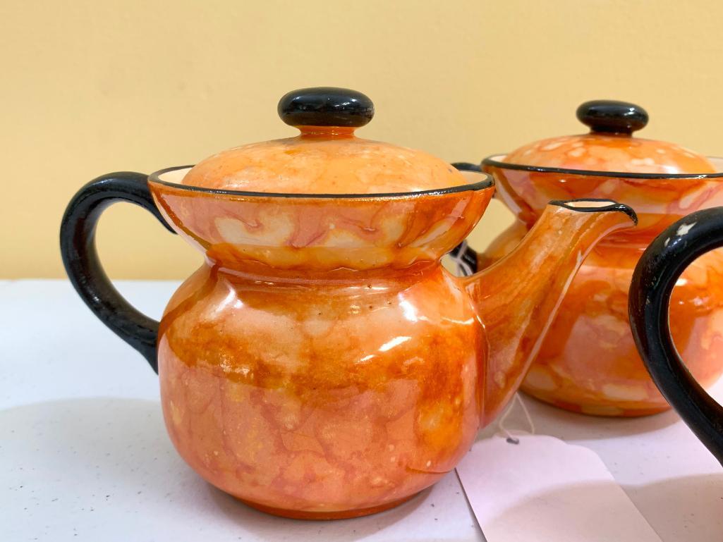 Vintage (3) Pc. Orange Lustre Teapot, Cream, & Sugar is "Made In Czechoslovakia"