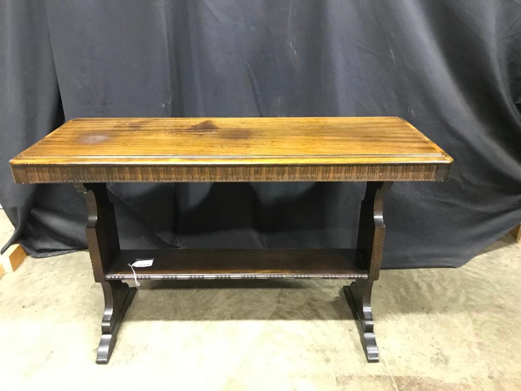 Vintage, Solid Wood Sofa Table with Decorative Bridgework and Bottom Shelf