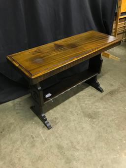Vintage, Solid Wood Sofa Table with Decorative Bridgework and Bottom Shelf