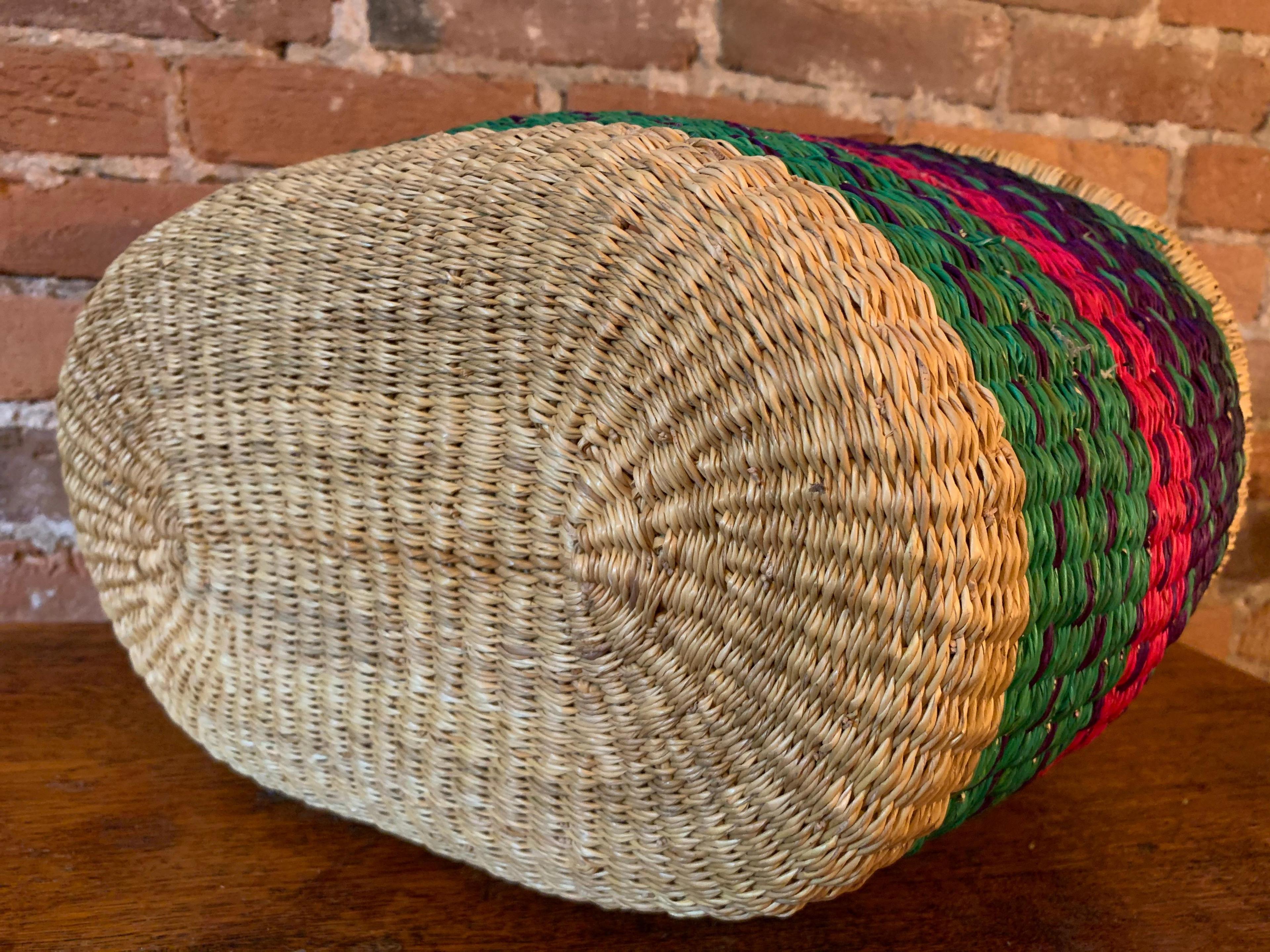 Nice Artisan Sewing or Knitting Basket with Leather Wrapped Handles