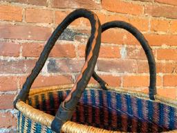 Artisan Sewing or Knitting Basket with Leather Wrapped Handle