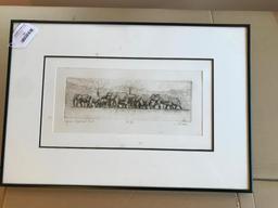 Framed and Numbered Print Titled African Elephant Herd, by C. Hardre